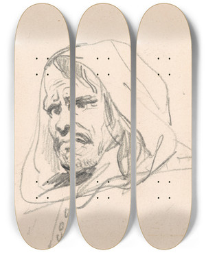 Triptych art skateboard deck of Nicaise De Keyser Head Of A Monk by Nicaise De Keyser (1813-1887)