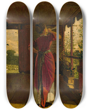 Triptych art skateboard deck of Winslow Homer The Dinner Horn by Winslow Homer (1836-1910)