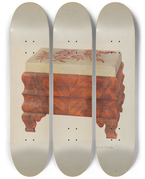Triptych art skateboard deck of Adele Brooks Ottoman by Adele Brooks