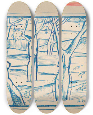 Triptych art skateboard deck of Marian Kopf Sad by Marian Kopf (1926-2019)