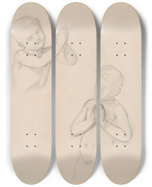 Triptych art skateboard deck of Jzef Simmler Nude Studies Of Boys For The Figures Of Angels In The Painting The Immaculate Conception Of The Blessed Virgin Mary by Jozef Simmler (1823-1868)