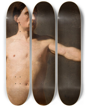 Triptych art skateboard deck of Jan Matejko Male Nude Torso Of A Male Figure by Jan Matejko (1838-1893)