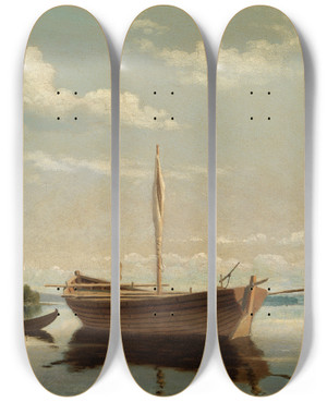 Triptych art skateboard deck of Ferdinand Von Wright In The Islands Off Kuopio by Ferdinand von Wright (1822-1906)