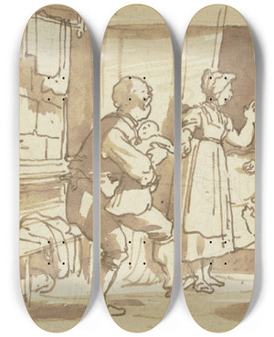 Triptych art skateboard deck of Eugen Klimsch Young Family by Eugen Klimsch (1839-1896)
