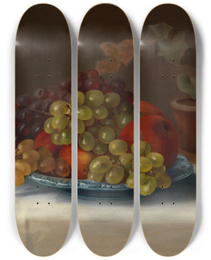 Triptych art skateboard deck of Magnus Von Wright Grapes And Apples by Magnus Von Wright (1805-1868)