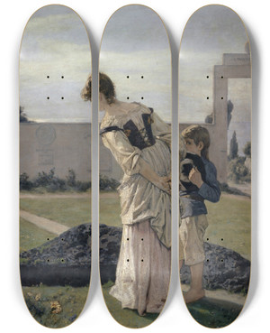Triptych art skateboard deck of Ernst Stckelberg The Tomb by Ernst Stuckelberg (1831-1903)