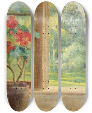 Triptych art skateboard deck of Lilly Walther Lill Aknal by Lilly Walther (1866-1946)