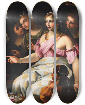 Triptych art skateboard deck of Elisabetta Sirani The Finding Of Moses by Elisabetta Sirani (1638-1665)