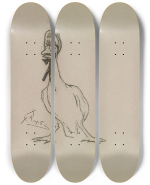 Triptych art skateboard deck of Flicien Rops Goose by Felicien Rops (1833-1898)