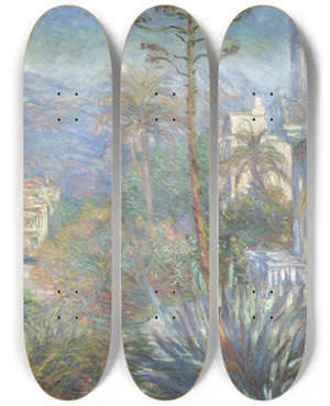 Triptych art skateboard deck of Claude Monet Villas At Bordighera by Claude Monet (1840-1926)