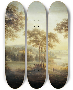 Triptych art skateboard deck of Jeanna Elisabeth Kerman Rosendal Castle From The East_1 by Jeanna Elisabeth kerman (1798-1859)