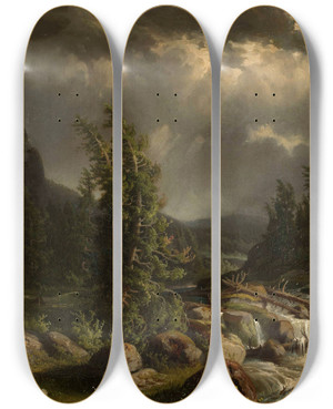 Triptych art skateboard deck of Feliks Brzozowski Storm In The Mountains by Feliks Brzozowski (1836-1892)