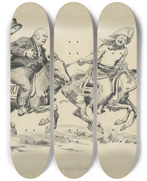 Triptych art skateboard deck of William Allen Rogers The Real Leader by William Allen Rogers (1854-1931)