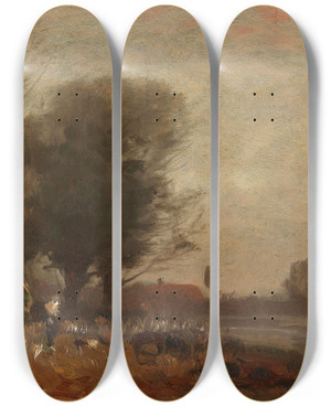 Triptych art skateboard deck of Ludwig Willroider Herbstlandschaft_1 by Ludwig Willroider (1845-1910)