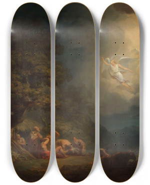 Triptych art skateboard deck of Alexander Laurus Revelation Of Angels To Shepherds by Alexander Laureus (1783-1823)