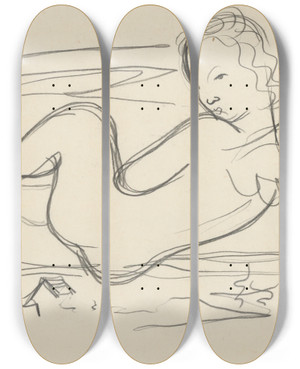 Triptych art skateboard deck of Mikul Galanda Anjel Nad Krajinou by Mikulas Galanda (1895-1938)