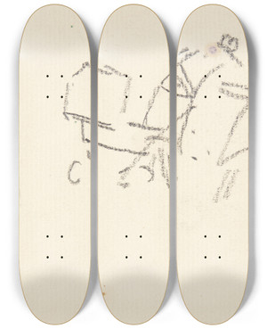 Triptych art skateboard deck of Edvard Weie Figurstudier Til Langelinjebilledet_2 by Edvard Weie (1879-1943)
