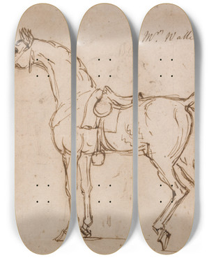 Triptych art skateboard deck of James Seymour A Racehorse Bridled And Saddled by James Seymour (1697-1752)