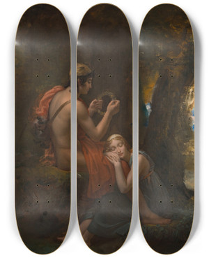 Triptych art skateboard deck of Franois Grard Daphnis And Chloe by Francois Gerard (1770-1837)