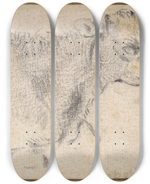 Triptych art skateboard deck of Paulus Potter Study Of A Lying Cow by Paulus Potter (1625-1654)