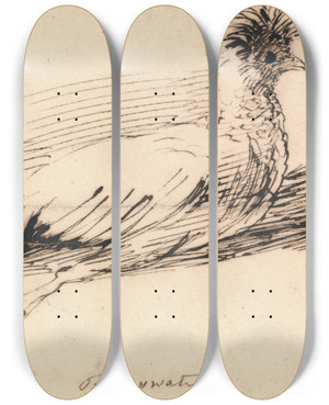 Triptych art skateboard deck of John Linnell A Hen by John Linnell (1792-1882)