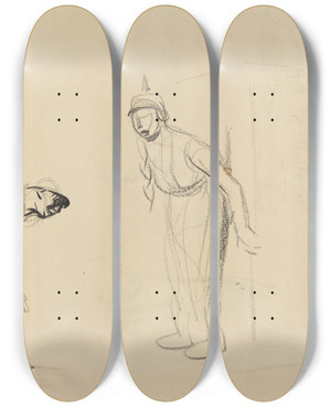 Triptych art skateboard deck of Jeanlouis Forain Hiding The Louis Verso by Jean Louis Forain (1852-1931)