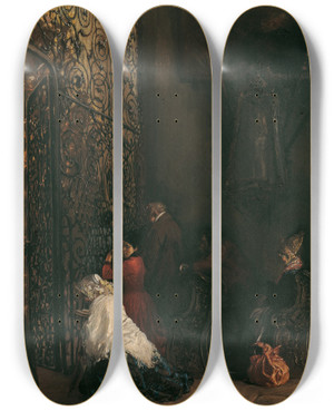 Triptych art skateboard deck of Adolph Von Menzel Frhmesse by Adolph Von Menzel (1815-1905)