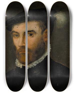 Triptych art skateboard deck of Flemish School Portrait Of A Gentleman D 1628 by Flemish School