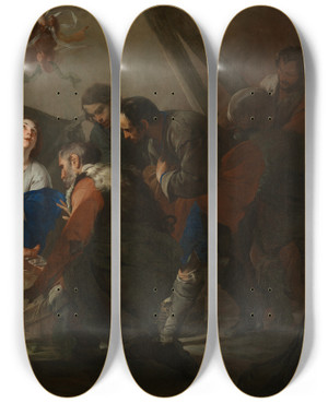 Triptych art skateboard deck of Bernardo Cavallino Adoration Of The Shepherds_2 by Bernardo Cavallino (1616-1656)