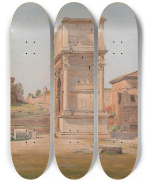 Triptych art skateboard deck of Constantin Hansen The Arch Of Titus In Rome by Constantin Hansen (1804-1880)