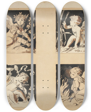 Triptych art skateboard deck of Ernst Klimt Jahreszeiten by Ernst Klimt (1864-1892)