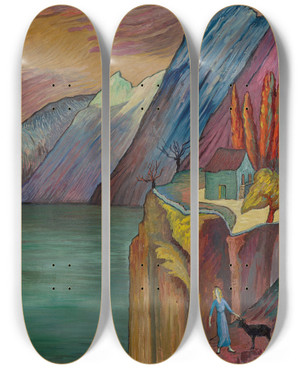 Triptych art skateboard deck of Marianne Von Werefkin Precipice by Marianne von Werefkin (1860-1938)