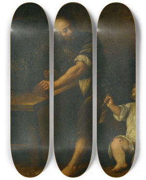 Triptych art skateboard deck of Carlo Francesco Nuvolone Jesus In Josephs Workshop by Carlo Francesco Nuvolone (1609-1662)