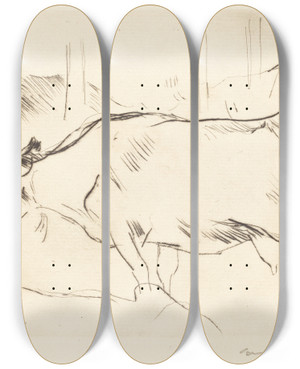 Triptych art skateboard deck of Lovis Corinth Cow Barn Ii Kuhstall Ii by Lovis Corinth (1858-1925)