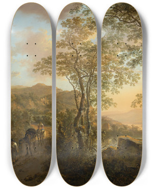 Triptych art skateboard deck of Jan Both Italian Landscape_2 by Jan Both (1618-1652)
