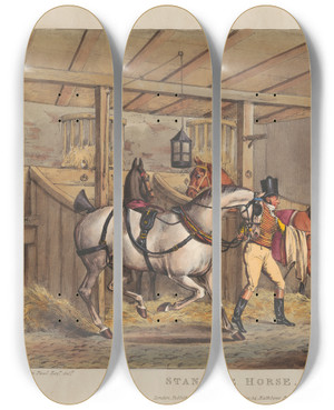 Triptych art skateboard deck of Sir John Dean Paul Stanhope Horse by Sir John Dean Paul