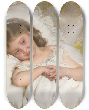 Triptych art skateboard deck of Mile Munier Girl Resting by mile Munier (1840-1895)