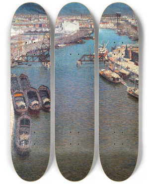 Triptych art skateboard deck of Po Collivadino The Creek by Pio Collivadino (1869-1945)