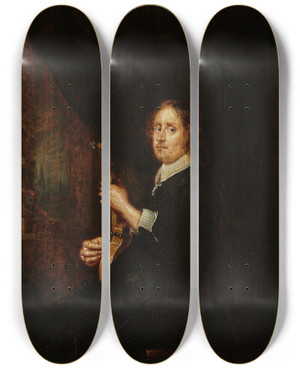 Triptych art skateboard deck of Gonzales Coques Portrait Of A Man With A Cythara by Gonzales Coques (1614-1684)