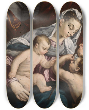 Triptych art skateboard deck of Jacopo Bassano Virgin And Child With The Young Saint John The Baptist by Jacopo Bassano (1510-1592)