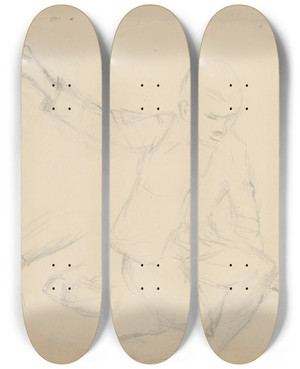 Triptych art skateboard deck of Gustv Mall Study Of A Boy In Movement by Gustav Mally (1879-1952)