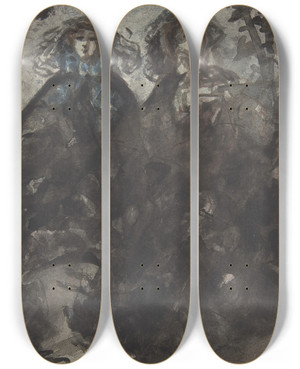 Triptych art skateboard deck of Constantin Guys Two Ladies Taking A Walk by Constantin Guys (1805-1892)