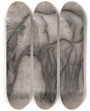 Triptych art skateboard deck of Robert Polhill Bevan Study For Mare And Foal Lytchetts Clayhidon by Robert Polhill Bevan (1865-1925)