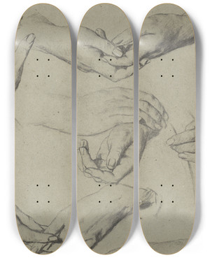Triptych art skateboard deck of Thrse Schwartze Studies Van Handen by Therese Schwartze (1851-1918)