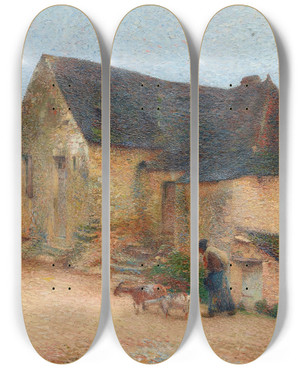 Triptych art skateboard deck of Henri Martin Chevrire Devant Une Vieille Maison Labastide by Henri Martin (1860-1943)