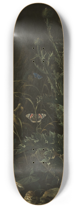 Abraham Jansz. Begeyn - Thistles, butterflies and a lizard 8.25 inch art skate deck