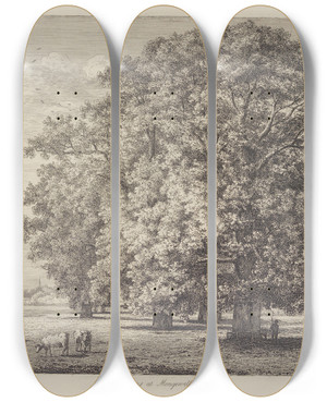 Triptych art skateboard deck of Jacob George Strutt The Elms At Mongewell by Jacob George Strutt (1784-1867)