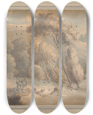 Triptych art skateboard deck of Thomas Rowlandson Fishing With Nets In Devonshire by Thomas Rowlandson (1756-1827)
