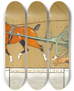 Triptych art skateboard deck of Edward Penfield Country House Calendar 1905 by Edward Penfield (1866-1925)