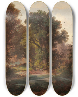 Triptych art skateboard deck of Ernst Erwin Oehme Waldstudie by Ernst Erwin Oehme (1831-1907)